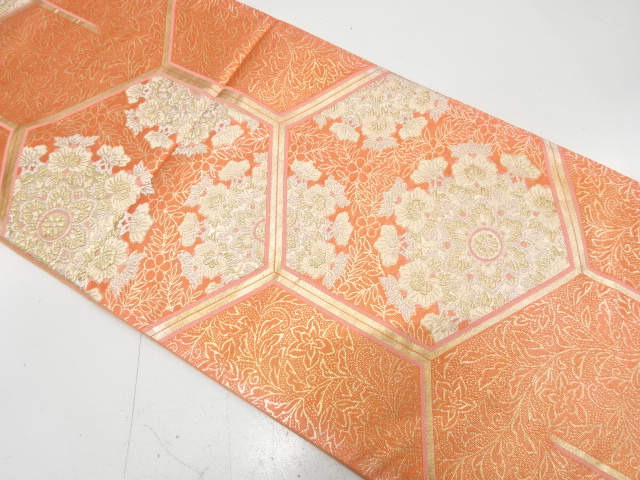 JAPANESE KIMONO / ANTIQUE FUKURO OBI / SILK / WOVEN FLOWER CREST